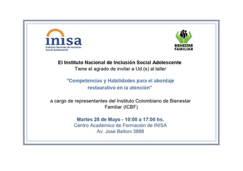 Invitación Taller Competencias y habilidades para el abordaje restaurativo en la atención